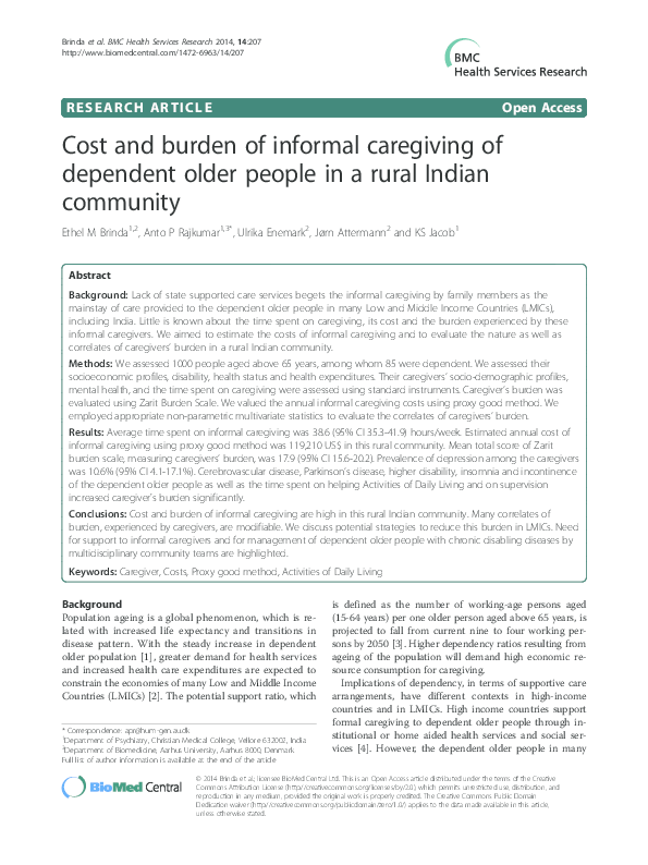 (PDF) Cost and burden of informal caregiving of dependent older people ...