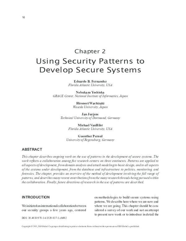 (PDF) Using Security Patterns to Develop Secure Systems