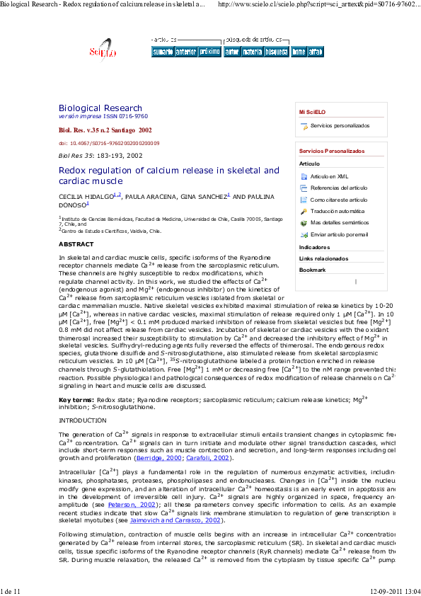 (PDF) Redox regulation of calcium release in skeletal and cardiac muscle