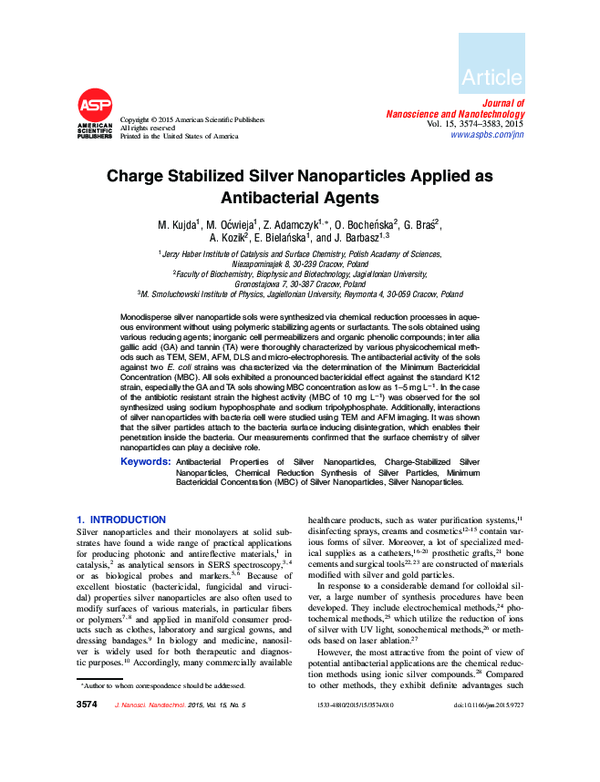 (PDF) Charge Stabilized Silver Nanoparticles Applied as Antibacterial ...