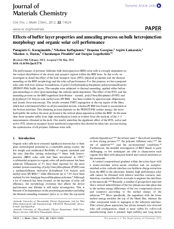 (PDF) Effects of buffer layer properties and annealing process on bulk ...