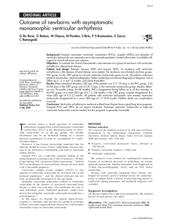 (PDF) Outcome of newborns with asymptomatic monomorphic ventricular ...
