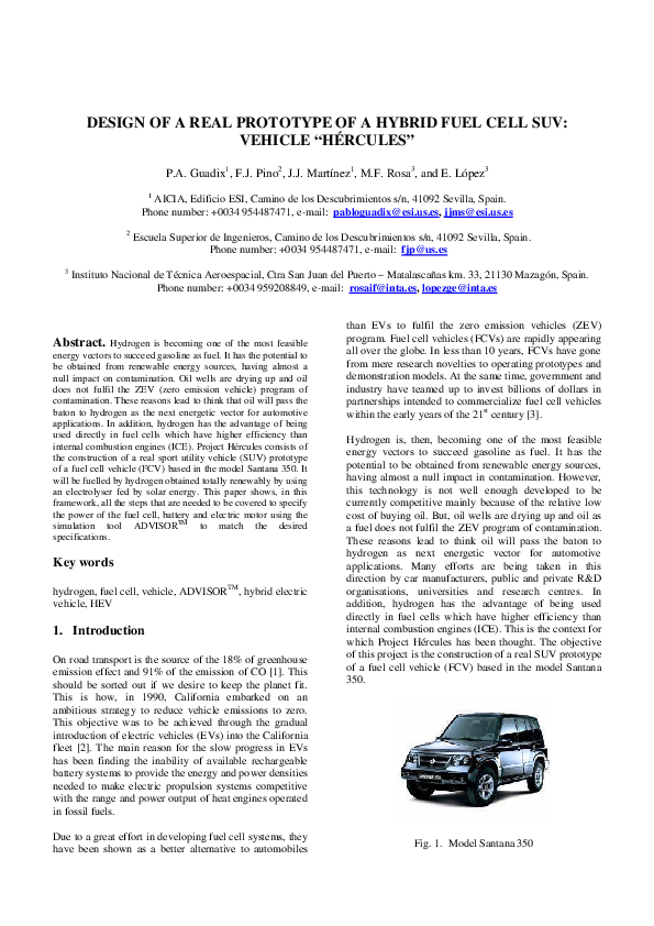 (PDF) DESIGN OF A REAL PROTOTYPE OF A HYBRID FUEL CELL SUV: VEHICLE ...