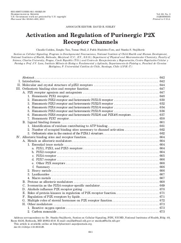 (PDF) Activation and Regulation of Purinergic P2X Receptor Channels