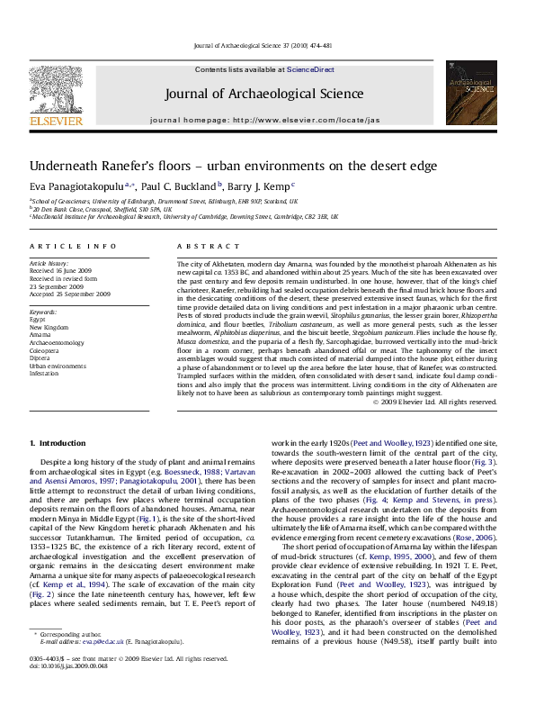 (PDF) Underneath Ra-Nefer’s house floors: archaeoentomological ...