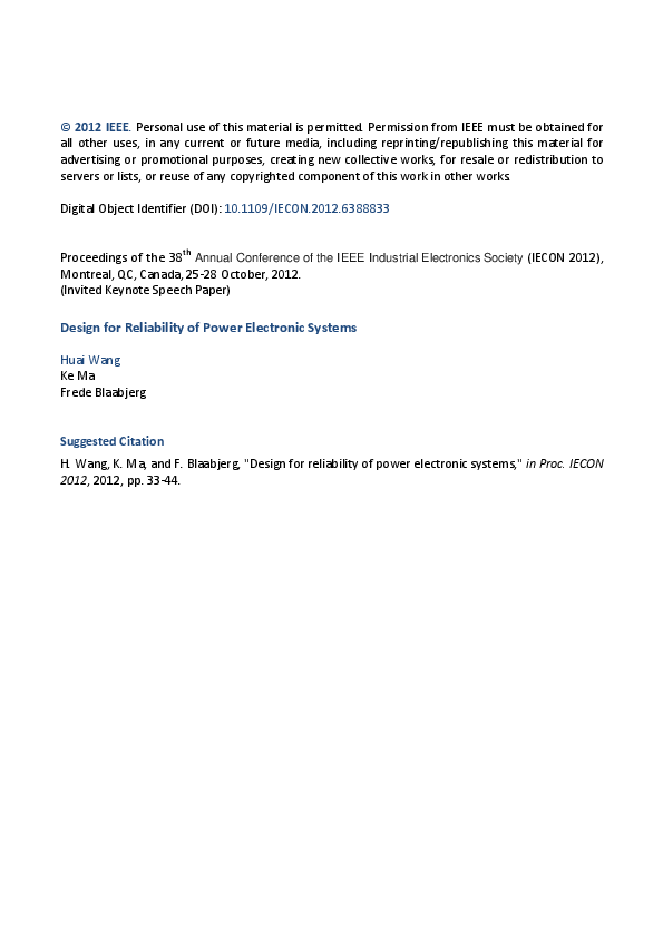 (PDF) Design for reliability of power electronic systems
