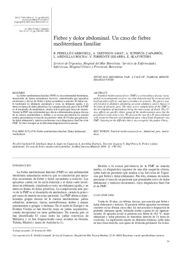 (PDF) [Fever and abdominal pain. A case of familial mediterranean fever]