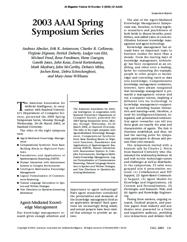 (PDF) 2003 AAAI Spring Symposium Series Michael Freed Academia.edu