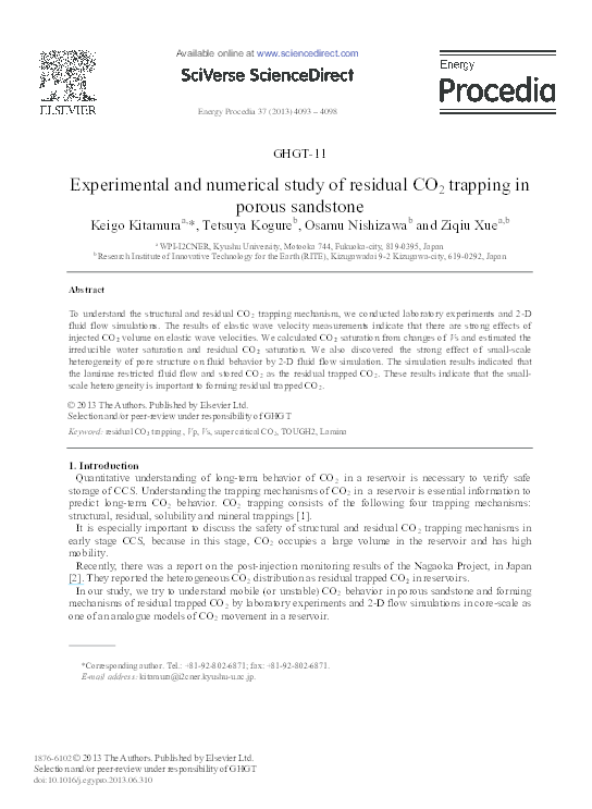 (PDF) Experimental and Numerical Study of Residual CO2 Trapping in ...