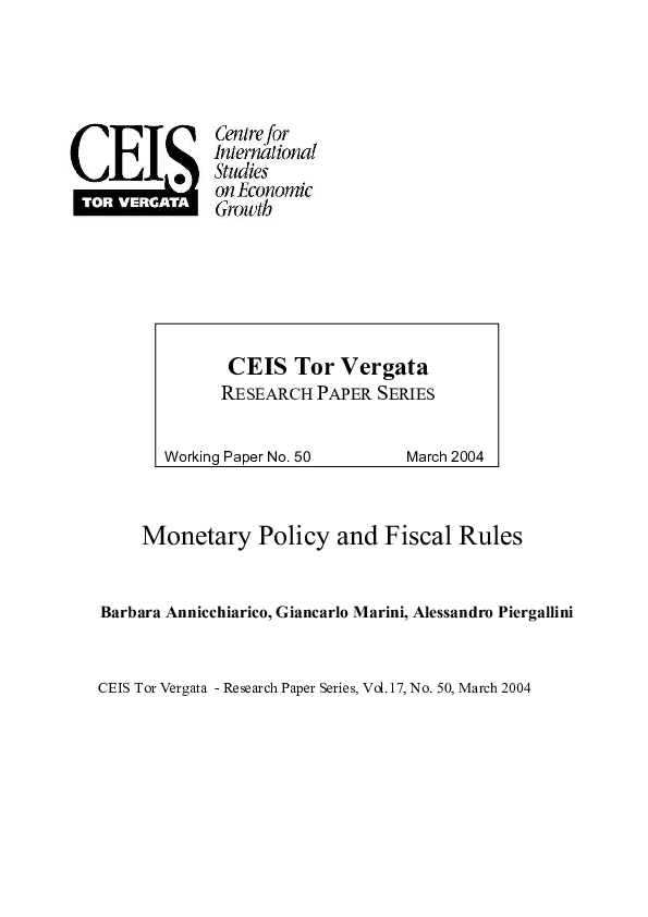 (PDF) Monetary Policy and Fiscal Rules