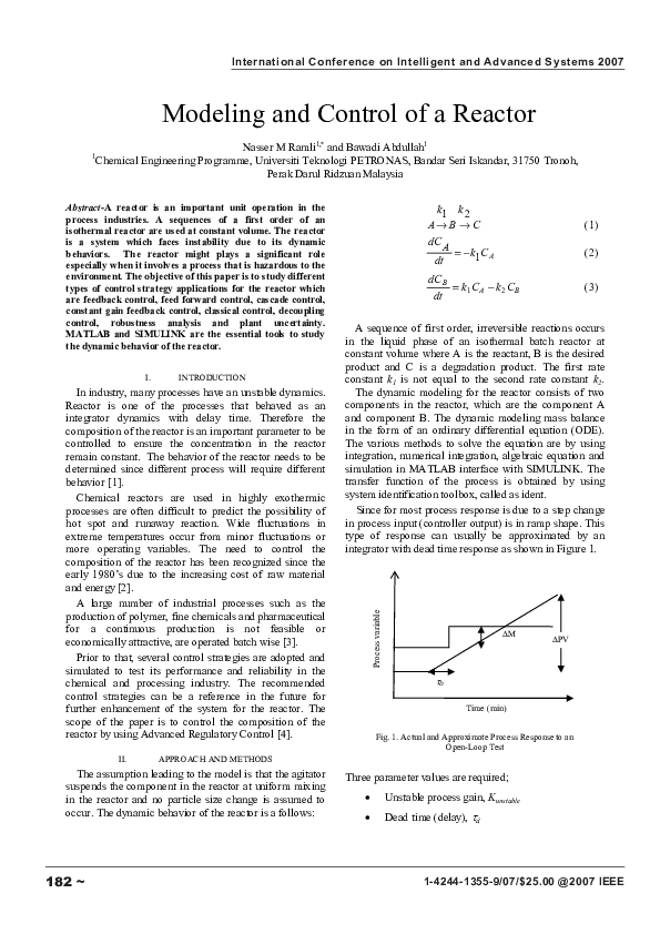 (PDF) Modeling and control of a reactor
