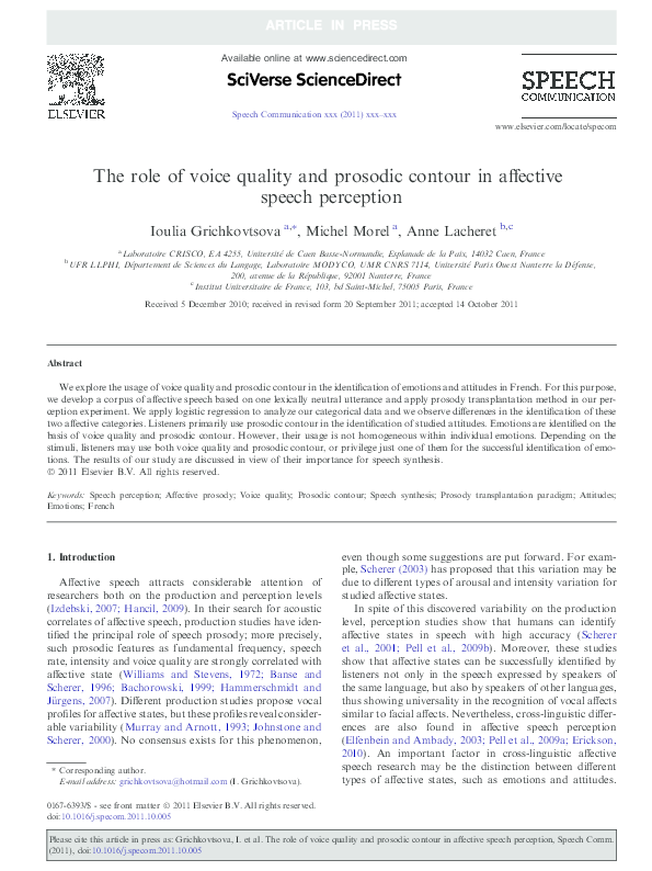 (PDF) The role of voice quality and prosodic contour in affective ...