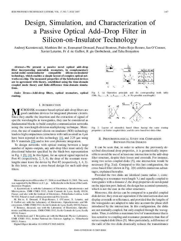 (PDF) Design, simulation, and characterization of a passive optical add ...
