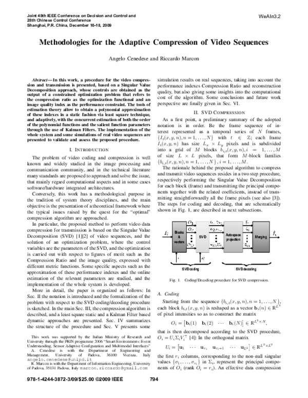 (PDF) Methodologies for the adaptive compression of video sequences