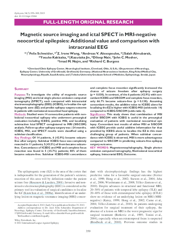 (PDF) Magnetic source imaging and ictal SPECT in MRI-negative ...