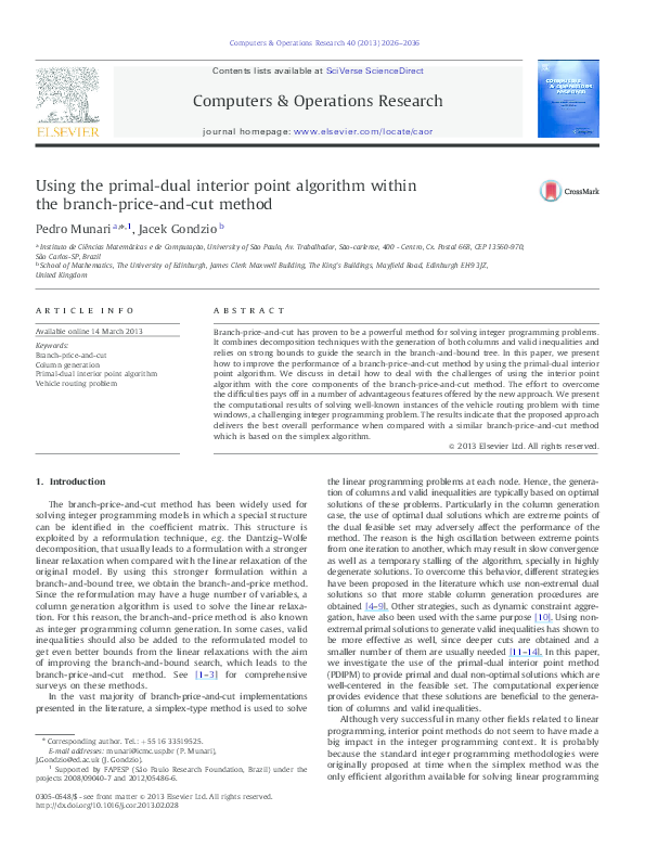 (PDF) Using the primal-dual interior point algorithm within the branch ...