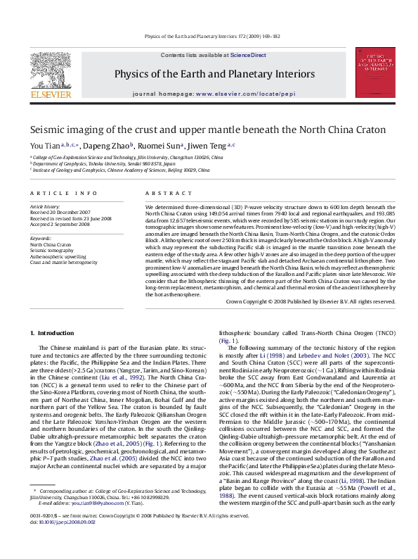 (PDF) Seismic imaging of the crust and upper mantle beneath the North ...