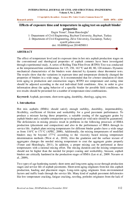 (PDF) Effects of exposure time and temperature in aging test on asphalt ...
