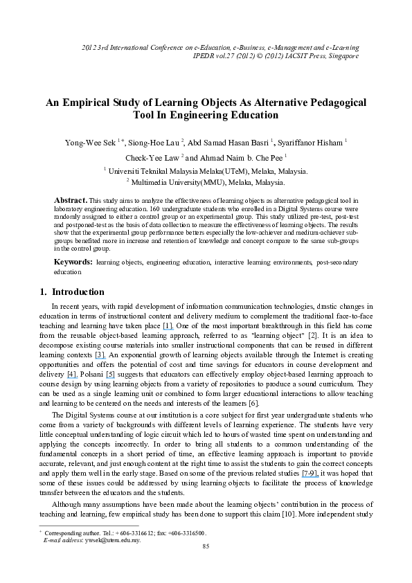 (PDF) An Empirical Study of Learning Objects As Alternative Pedagogical ...