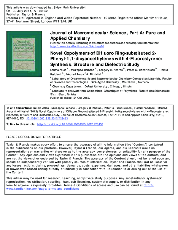 (PDF) Novel Copolymers of Difluoro Ring-substituted 2- Phenyl-1,1 ...