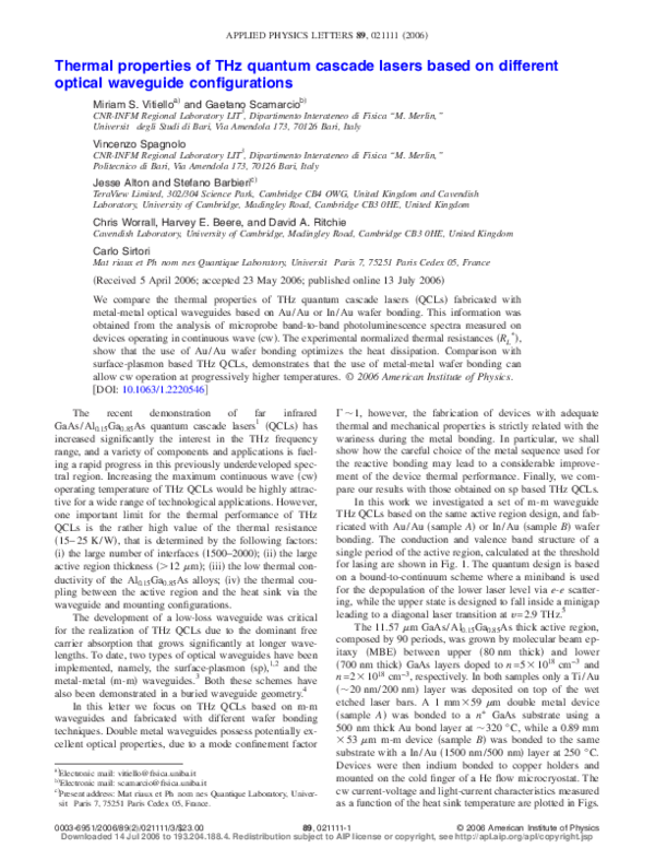 (PDF) Thermal properties of THz quantum cascade lasers based on ...