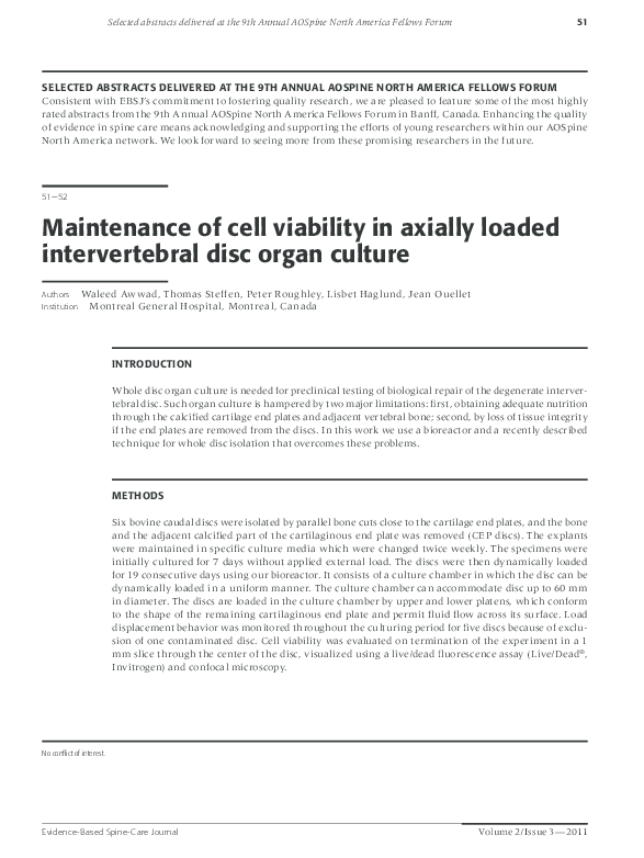 (PDF) Maintenance of cell viability in axially loaded intervertebral ...
