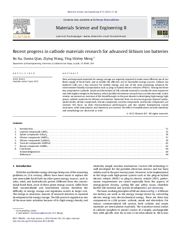 (PDF) Recent progress in cathode materials research for advanced ...