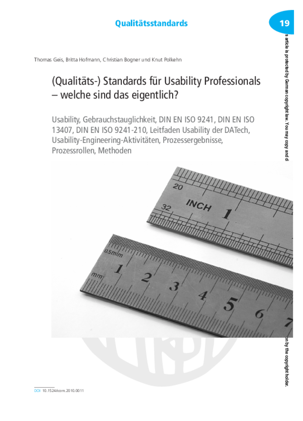 (PDF) (Qualitäts-) Standards für Usability Professionals welche sind ...