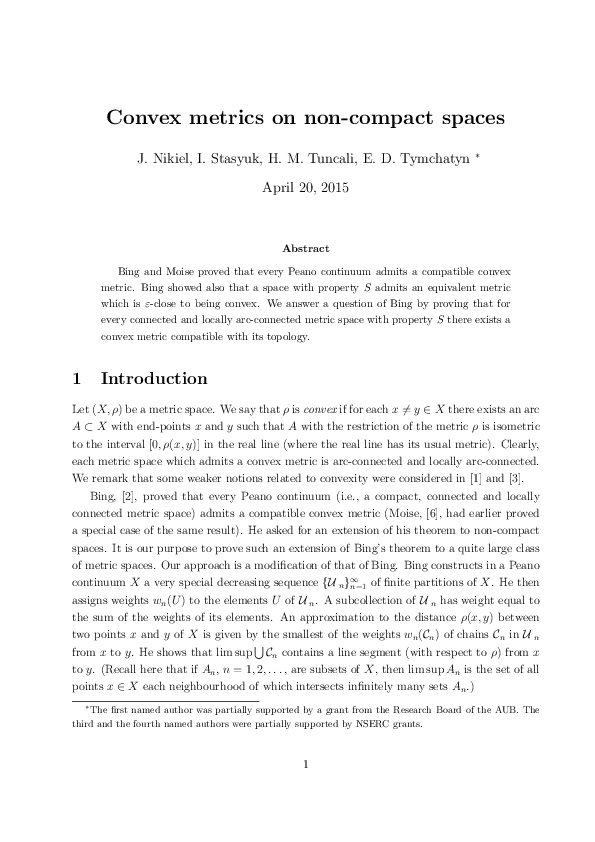(PDF) Convex metrics on non-compact spaces