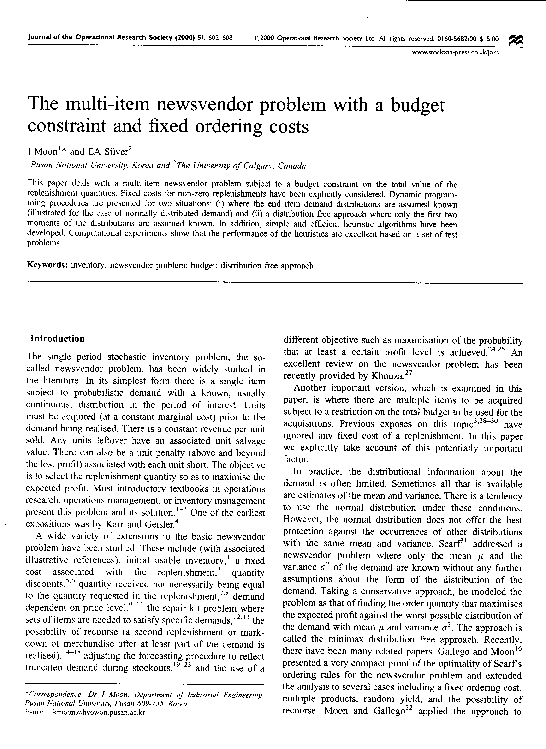 (PDF) The multi-item newsvendor problem with a budget constraint and ...