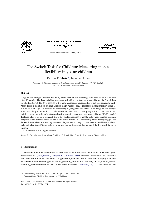 (PDF) The Switch Task for Children: Measuring mental flexibility in ...