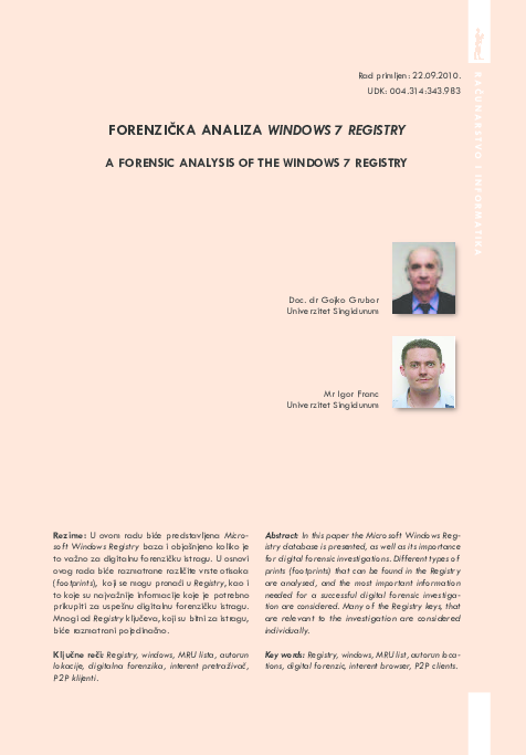(PDF) A FORENSIC ANALYSIS OF THE WINDOWS 7 REGISTRY