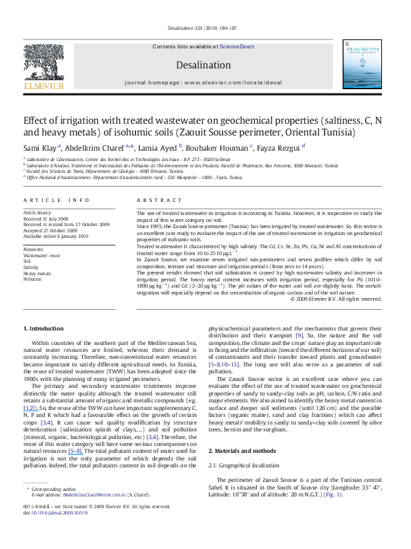 (PDF) Effect of irrigation with treated wastewater on soil chemical ...