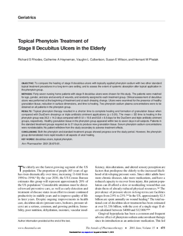 (PDF) Topical Phenytoin Treatment of Stage II Decubitus Ulcers in the