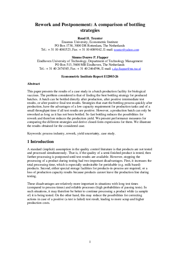 (PDF) Rework and postponement: a comparison of bottling strategies