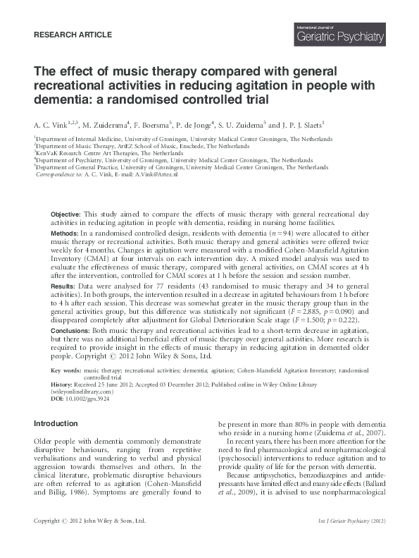 (PDF) The effect of music therapy compared with general recreational ...