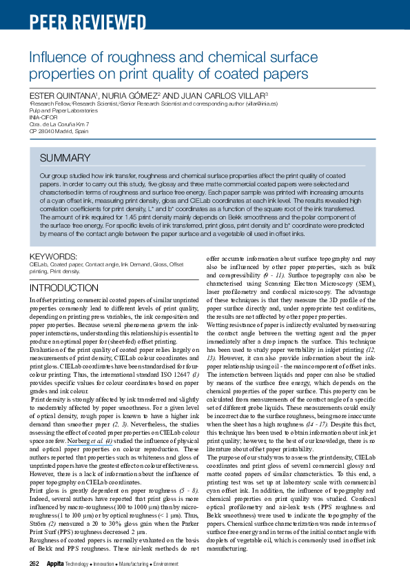 (PDF) Influence of roughness and chemical surface properties on print ...