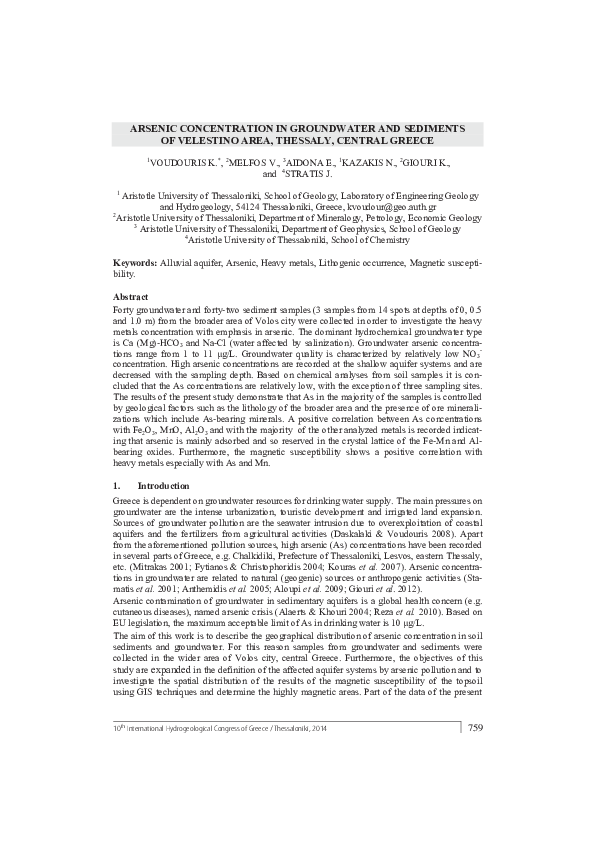 (PDF) ARSENIC CONCENTRATION IN GROUNDWATER AND SEDIMENTS OF VELESTINO ...