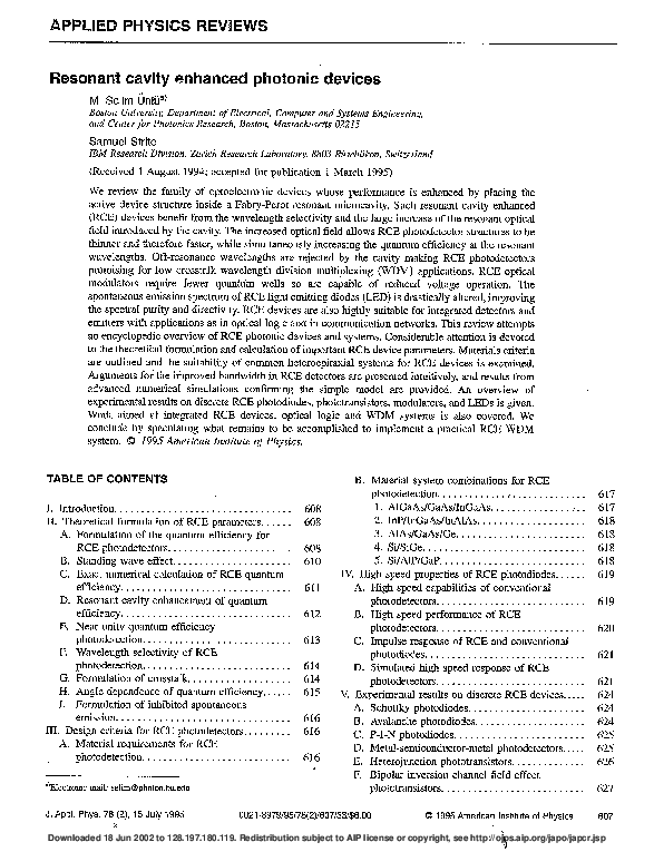 (PDF) Resonant cavity enhanced photonic devices T. Ochalski and J