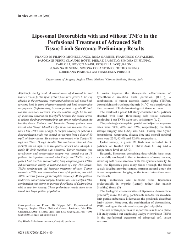 (PDF) Liposomal Doxorubicin with and without TNFα in the Perfusional ...