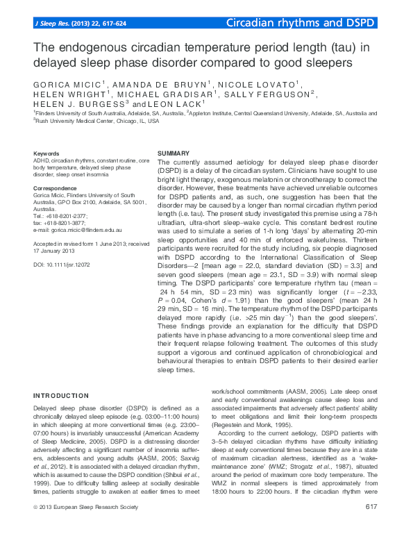 (PDF) The endogenous circadian period in delayed sleep phase disorder