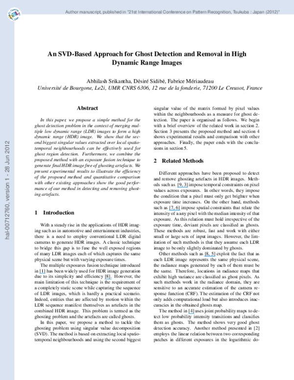 (PDF) An SVD-Based Approach for Ghost Detection and Removal in High ...