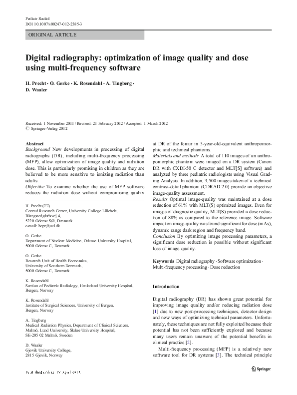 (PDF) Digital radiography: optimization of image quality and dose using ...