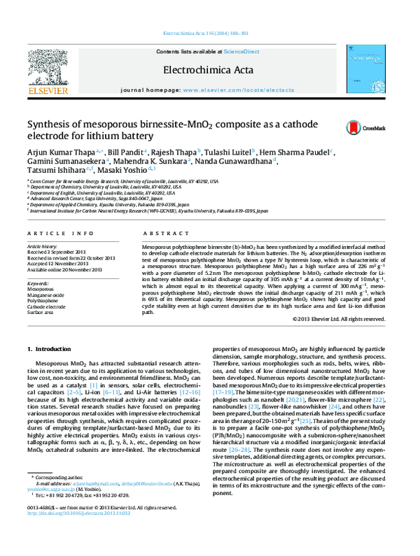 (PDF) Synthesis of mesoporous birnessite-MnO2 composite as a cathode ...