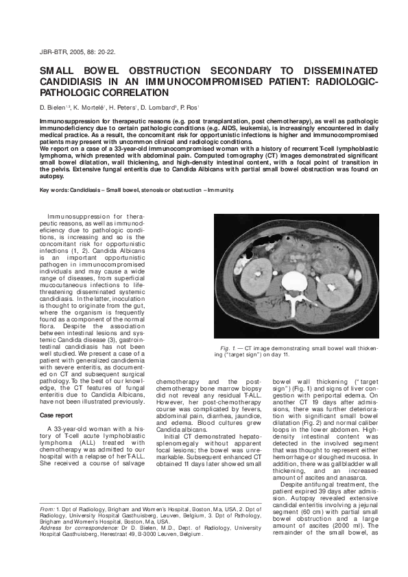 (PDF) Small bowel obstruction secondary to disseminated candidiasis in