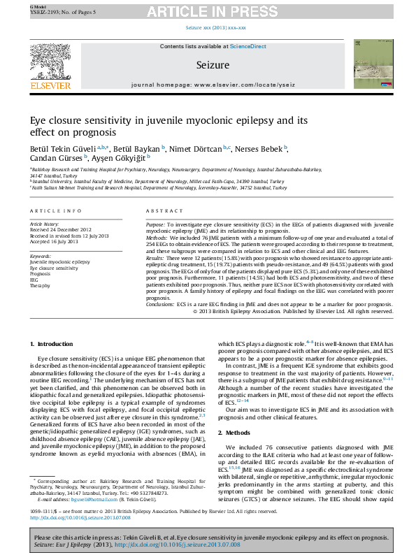 (PDF) Eye closure sensitivity in juvenile myoclonic epilepsy and its ...