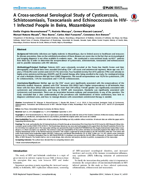 (PDF) A Cross-sectional Serological Study of Cysticercosis ...