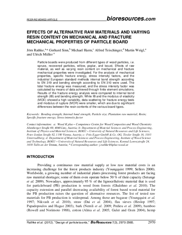 (PDF) EFFECTS OF ALTERNATIVE RAW MATERIALS AND VARYING RESIN CONTENS ON