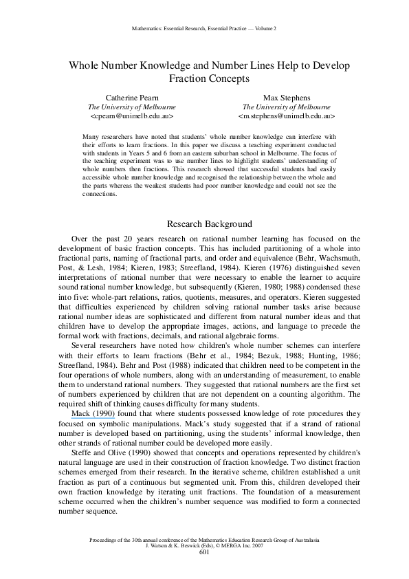 (PDF) Whole number knowledge and and number lines help to develop ...