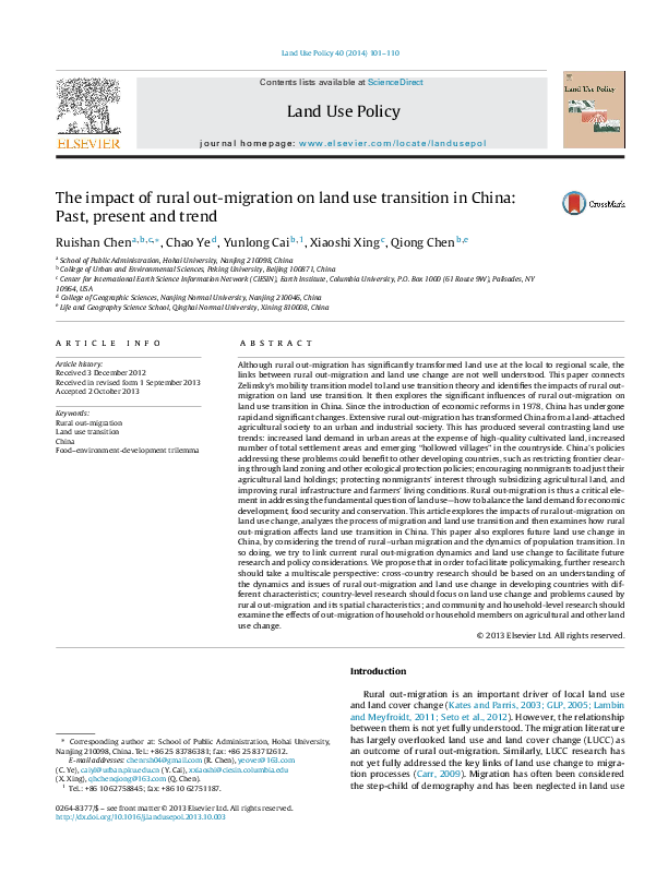 (PDF) The impact of rural out-migration on land use transition in China ...